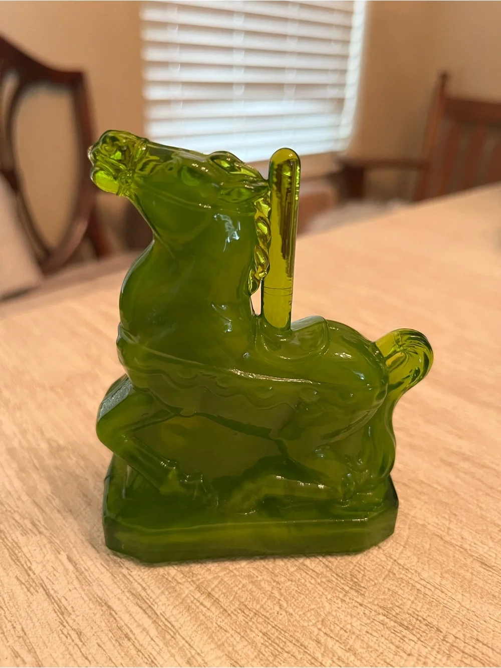 Vintage Apple Green Glass Carousel Horse Figurine Paperweight